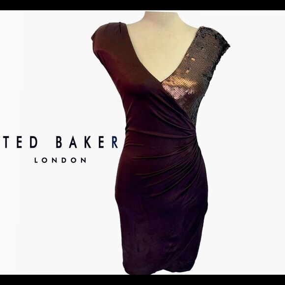 Ted Baker London brown sequin wrap dress size 1/US4 - Picture 1 of 9